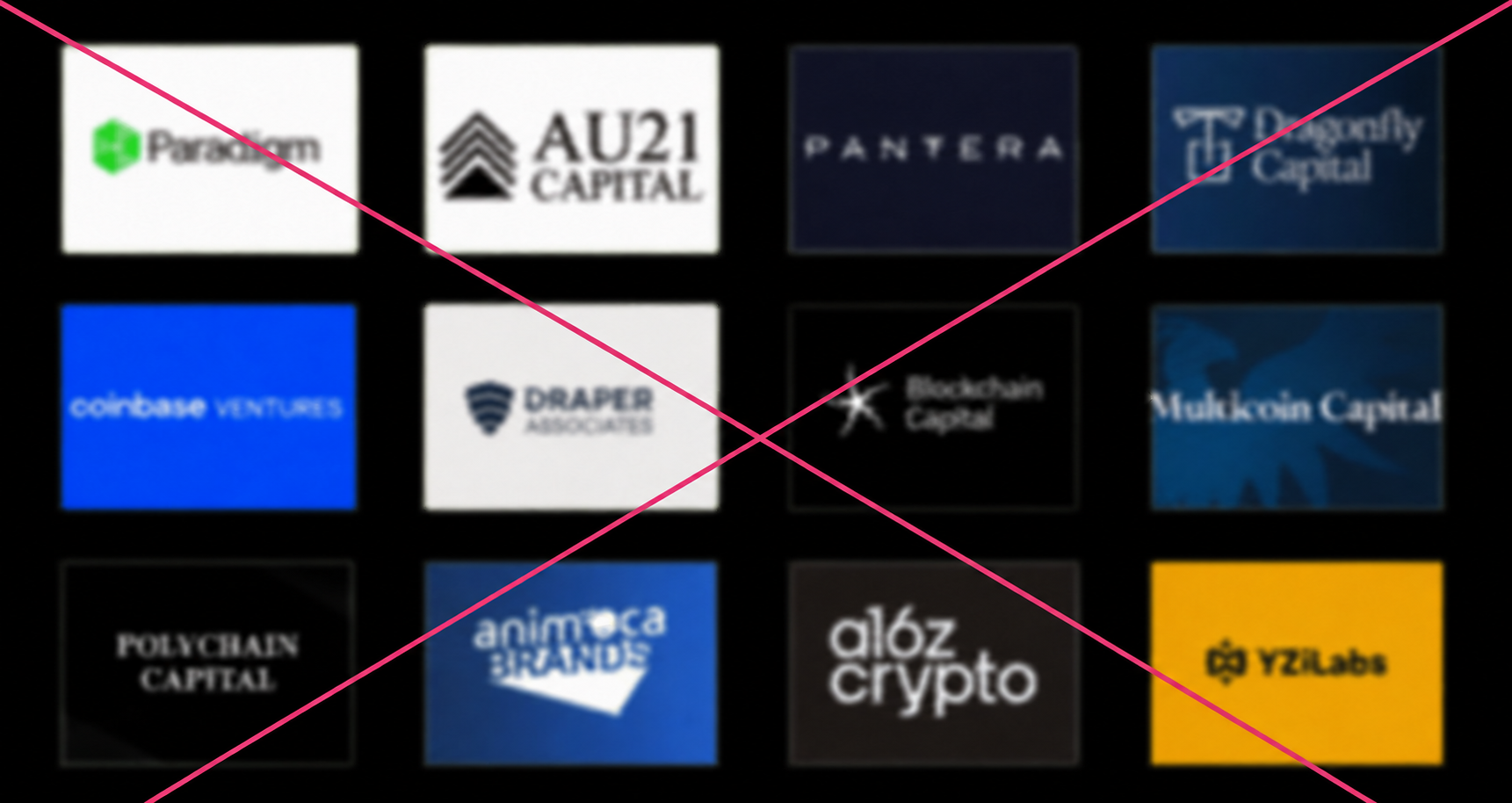 A shuffled mosaic of venture-capital firms crossed out to illustrate independence from VC funding